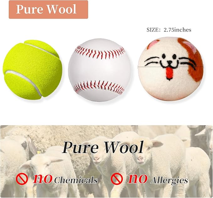 Dryer Balls Laundry Reusable - XL Wool Dryer Balls - Handmade Cute, Extra Large Dryer Balls, Shorten Drying Time, Organic Wool - Dry 1000+ Loads (3 Pack Cat Shape)