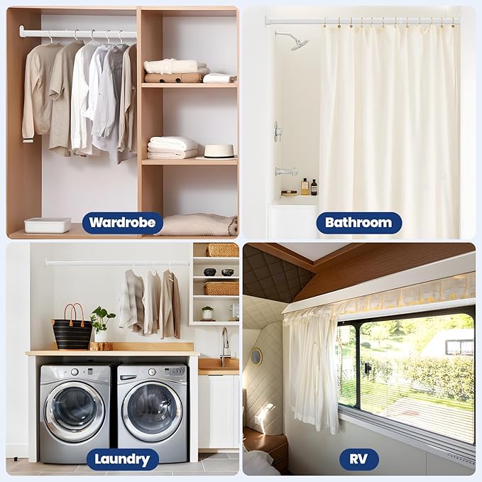 Mavivegue Oval Closet Rod, Closet Rods for Hanging Clothes, Adjustable Closet Rod – Expandable 17 to 40 Inches, Wardrobe Closet Organizer for Laundry Room, RV, Closet Storage (white)