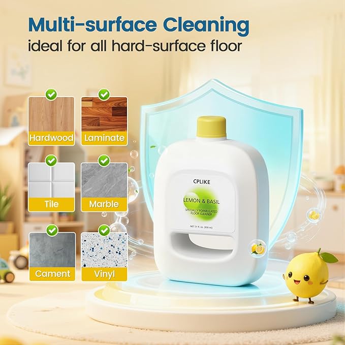 Floor Cleaning Solution Compatible with Narwal Freo, Freo X Ultra, J4, J3, J2 Robot Mop & Vacuum, Lemon & Basil Scented Multi-Surface Floor Cleaner, 31 fl. oz / 930 ml