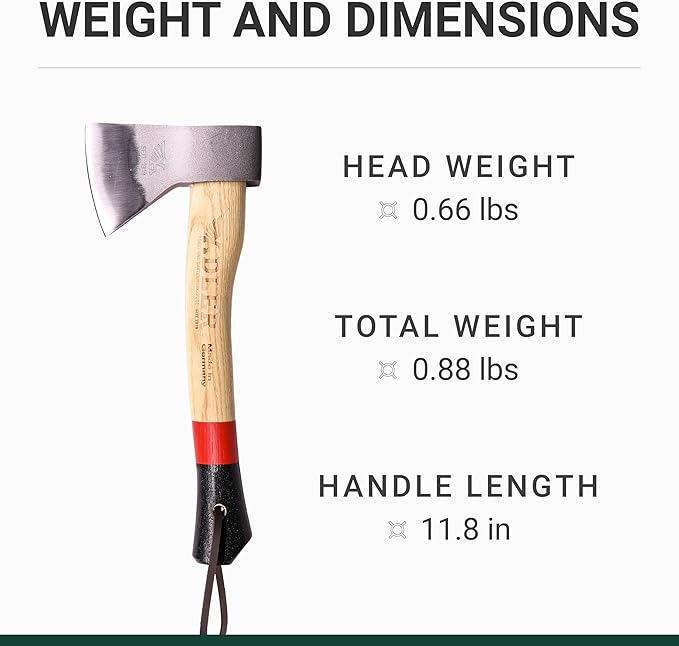 Adler Scout Camping Hatchet with Leather Sheath - German Forged, 11.8" Hickory Handle, Compact Small Hatchet for Hiking, Bushcraft, Camping, Hunting, Backpacking
