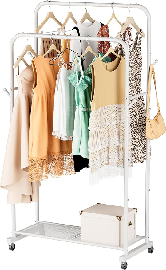 SINGAYE Clothing Rack Garment Coat Racks Drying Metal Freestanding for Hanging Clothes Portable With Wheels Closet for Laundry Bedroom White