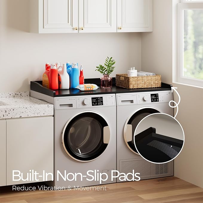 OAKHAM HOME Washer Dryer Countertop 54" W x 27.5"D Washer Dryer Topper with Non-Slip Pads Laundry Countertop for Laundry Room Organization and Storage, Black
