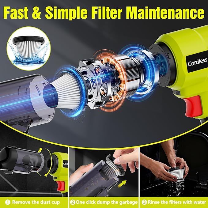 3 in 1 Handheld Vacuum Cordless Compatible with Ryobi 18V Battery, Wet&Dry Car Vacuum Portable Cordless with 22000Pa Blowing Function for Garage, Offices and Pet Messes (Tool Only)