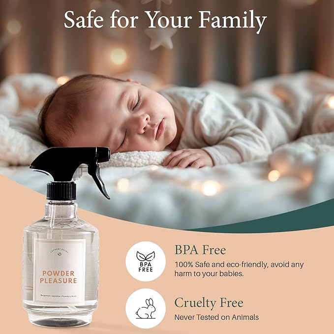 Chakra Freshener Fabric Spray - Long-Lasting Multi-Purpose Laundry Scent for Bedding, Clothes & Home Fabric Deodorizer, Luxury Room Deodorizer, Linen Spray w/Trigger, 16.9 fl oz, Powder Pleasure