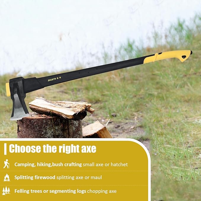 36" Chopping Axe Hatchet with Nylon Shock-Absorbing Handle, Camping Axe for Logs, Wood Axe