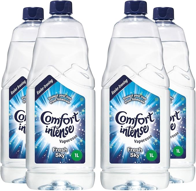 Comfort Ironing Water Fresh Sky Intense Vaporesse Deionised Water Gives Your Laundry a Clean, Fresh and Uplifting Fragrance Prevents Limscale for Easy Ironing 1 Litre (Buy 4)