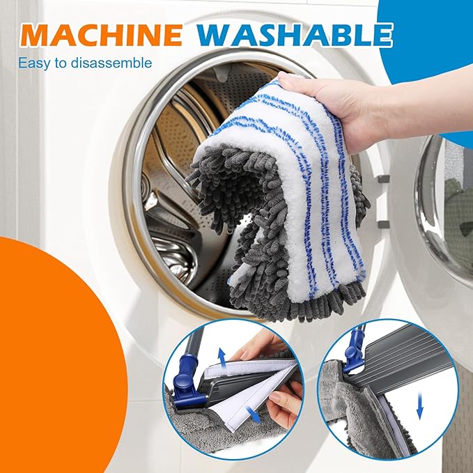 Mops for Floor Cleaning, Masthome Flat Dust Mop with 4 Reusable Pads, 2-Sided Microfiber Dust Mop for Wet & Dry Use, Flat Flip Mops for Hardwood, Laminate, Vinyl,Kitchen, Tile -1 Scraper