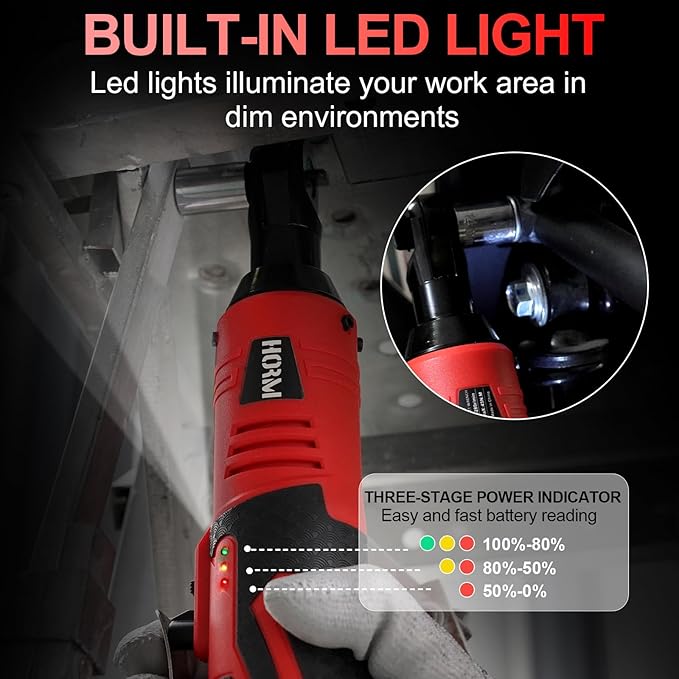 3/8" 16.8V Electric Ratchet,Cordless Ratchet Tool Kit,40 Ft-lbs,280 RPM,Equipped with 2 Packs 2000mAh Lithium-Ion Battery And Charger,Electric Wrench with Toolbo