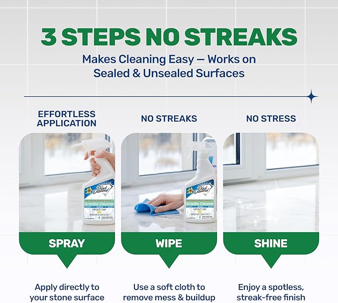 Black Diamond Stoneworks Granite Counter Cleaner: USDA Certified BIOBASED- Safe for Granite and other stone countertops. Safe for food contact formula to keep your countertops looking fresh and clean!