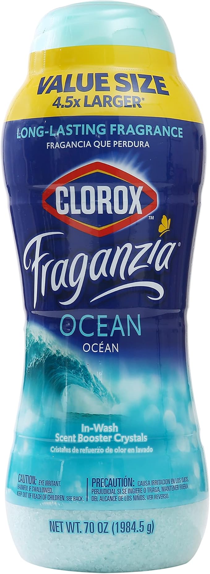 Clorox Fraganzia Laundry Scent Booster Crystals, In-Wash Fragrance Beads for Fresh-Smelling Clothes & Linens, Safe for All Fabrics & Colors, Easy-Pour Bottle, Ocean Scent, 70 Oz