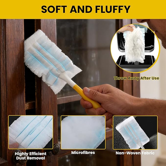35 Pcs Duster Refills Compatible with Swiffer Duster, Dust Removal Brush Disposable Replacement Head with 2 Handles for Cleaning Blinds, Ceiling Fans