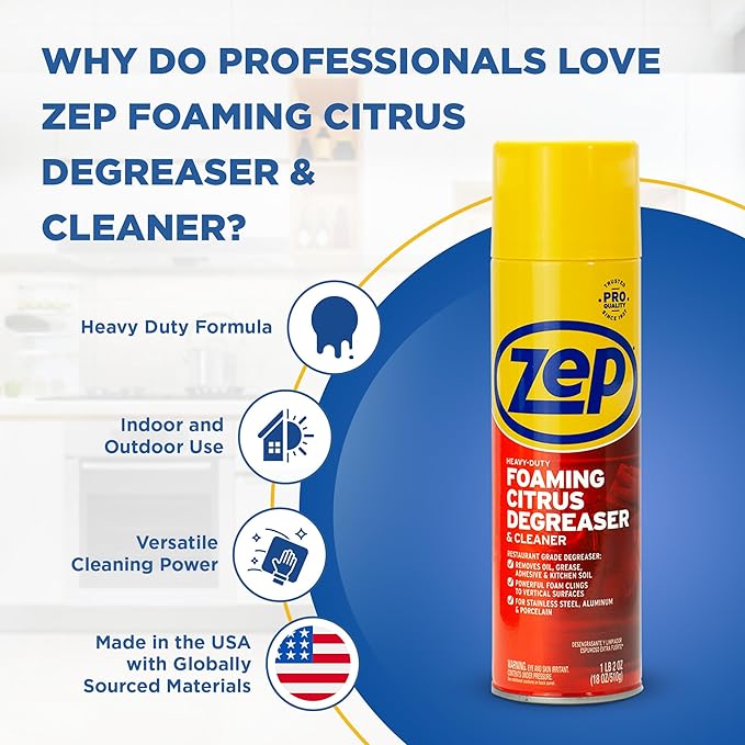 Zep Heavy-Duty Foaming Citrus Degreaser & Cleaner - 18 oz. (Case of 6) - ZUHFD186 - Pro-Trusted Citrus Formula Cuts Through Grease & Grime with Ease
