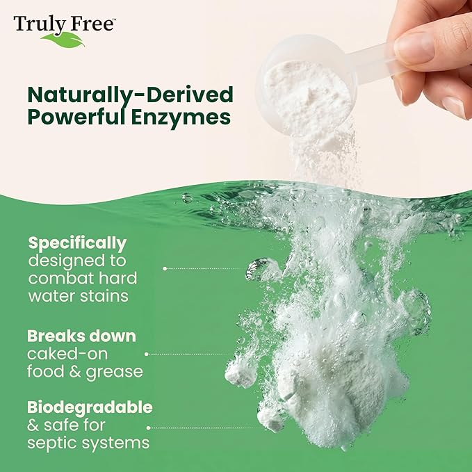 Truly Free Dishwasher Detergent Powder | Natural Dish Detergent, Dishwasher Soap | Plastic Free, Plant-Based, Clean, Heavy Duty Hard Water Stain & Grease Remover | Fragrance Free | 12.5 oz (Pack of 3)