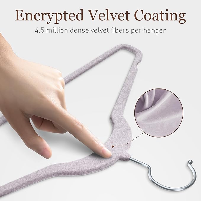 Velvet Hangers 30 Pack, Slim Non-Slip Clothes Hangers Space-Saving for Closet, Heavy Duty for Pants, Coats, Skirts, Jeans, Sweaters and More, Nylon-Flocked, Light Purple