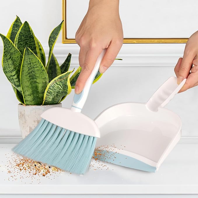 Broom with Dustpan Combo Set Pink Mini Hand Broom and Dustpan Set for Home Desktop Sofa Pet Household Care Camping (White+Pink M3)
