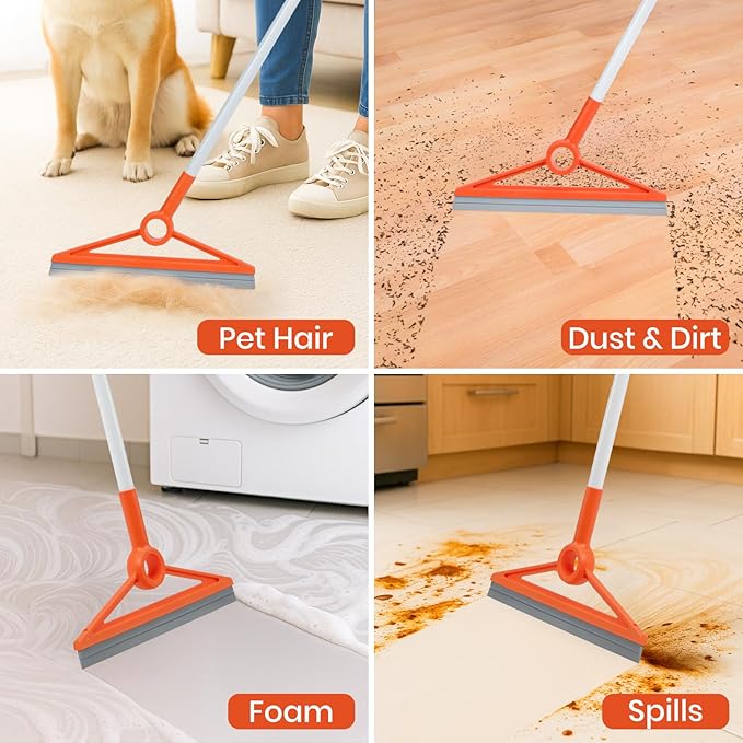 MAVRIZ Air Broom with Removable Rubber Strip and Broom Bristle, Squeegee Broom for Indoor Cleaning, Multifunctional Floor Squeegee for Dust, Hair, Liquids