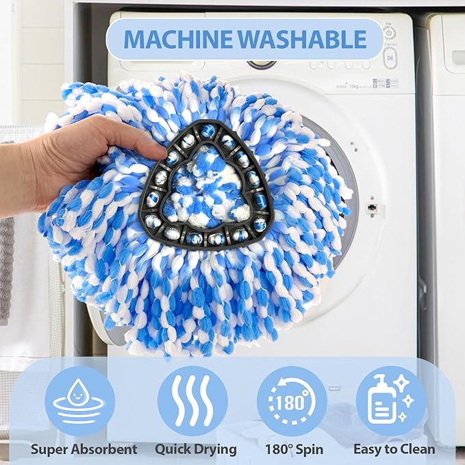 Mop Head Replacement, Microfiber, Easy to Replace, Include 3pcs Mop Replace Heads, 1 Extra Mop Replacement Base, 313