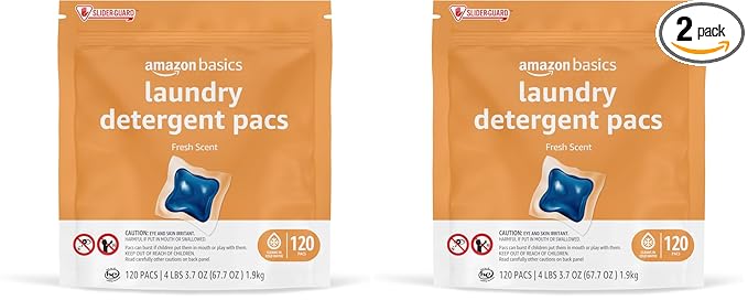 Amazon Basics Laundry Detergent Pods, Fresh Scent | 120 Pacs | 120 Medium Loads | Pack of 2