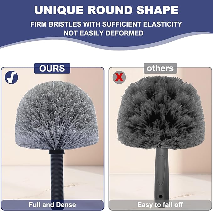 2 Pack Grey Twist-On Cobweb Duster Head Brush - Fits Standard 3/4 inch Threaded Poles, Attachment Spider Web Duster Brush for Outdoor & Indoor Cleaning