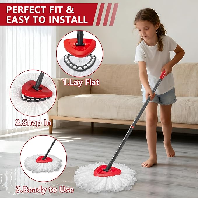 Easywring 1-Tank System,Mop Replacement Heads for O-Ceda Replace , Spin Mop Heads Replacements, Microfiber Spin Mop Refills, Easy Cleaning Head Replacement (1 Base+3pcs White)