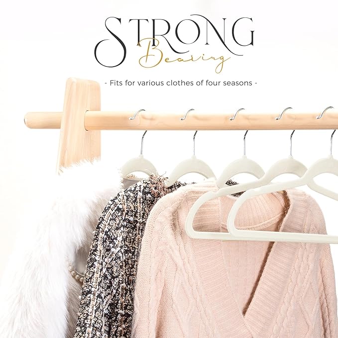 HOUSE DAY Premium Velvet Clothes Hangers Non-Slip Flocked Felt Hangers Heavy Duty Durable Coat and Suit Hanger, Vibrant Color Slim Lightweight Space Saving Hanger (20 Pack, Ivory)