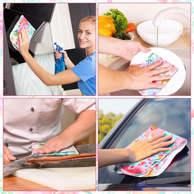 36 Pack Bright Flowers Reusable Cleaning Cloths Washable Cotton Kitchen Towels for Home (Nitid Color)