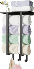 Towel Racks for Bathroom, Towel Rack with Shelf and 3 Hooks, Towel Storage Holders Wall for Rolled Bath Towels, Black