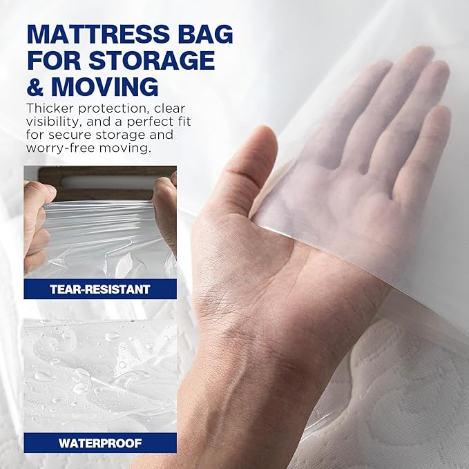 2 Pack Mattress Bags for Moving & Storage - 107" x 78" x 14'' for King / Queen Size, Waterproof & Tear-Resistant, 2.0 MIL Heavy Duty Mattress Cover Moving Supplies