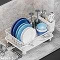 Dish Drying Rack, Stainless Steel-Dish Rack, Dish Racks for Kitchen Counter, Kitchen Dish Drainers with Removable Utensil Holder,New drain outlet,Plate Rack and Drainboard,(White-11" W x 15" L)