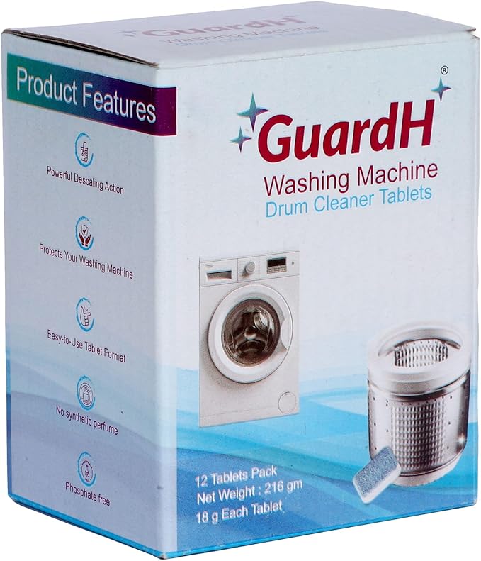 GuardH Washing Machine Drum Cleaner Tablets 12 Count 216g Deep Cleaning and Descaling Tablets for HE and Standard Washers Removes Residue Odor and Buildup Phosphate and Chlorine Free