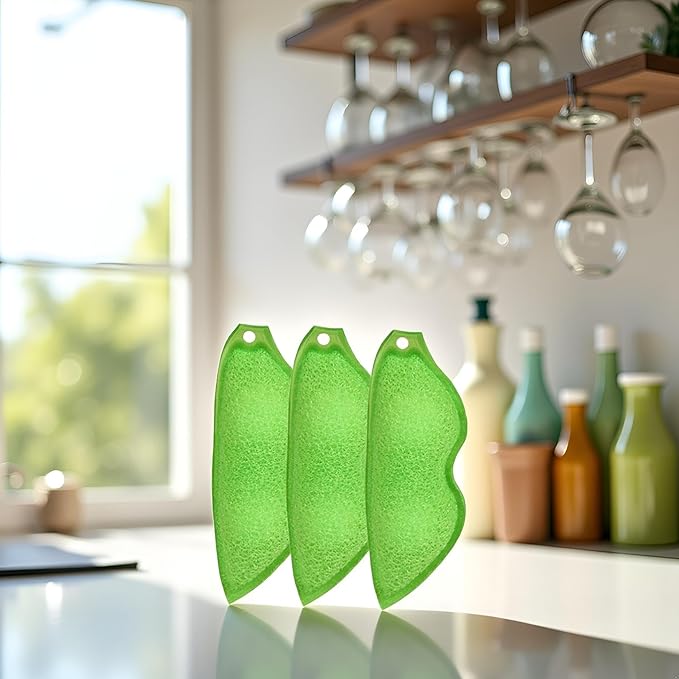 3 Pcs Green Multipurpose Bean Shaped Sponge Set, Heat Resistant Bottle and Internal Cleaning Sponges, Reusable entreprises Bottle Cleaning Tools, Household Cleaning Sponges
