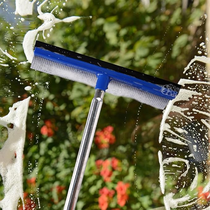 YONILL 72" Squeegee for Cleaning - Long Handle Window Cleaner Tool with Rubber Blade and Sponge Scrubber, 2 in 1 Window Washing Kit with Extension Pole for Home, Car Windshield and Glass