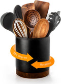 Nucookery 360°Rotating Utensil Holder, 7.2" Large Utensil Crock, White Ceramic Cooking Utensil Organizer,Farmhouse Kitchen Decor Christmas Thanksgiving Gift (Stone Black)