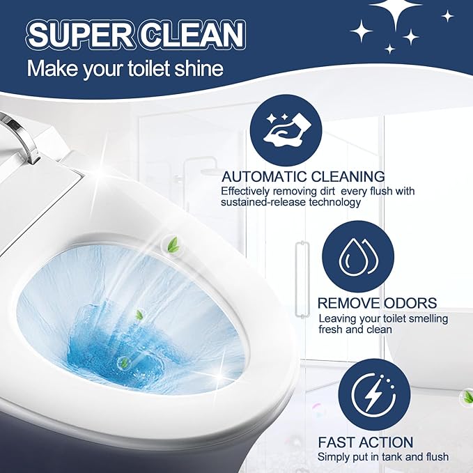 Toilet Bowl Cleaner, Automatic Long-Lasting Blue Toilet Cleaner Bottle, Septic Safe Toilet Bowl Tablets in Bottles, Fresh Bathroom & Deodorize, 6 Pack, 2300 Flushes Each