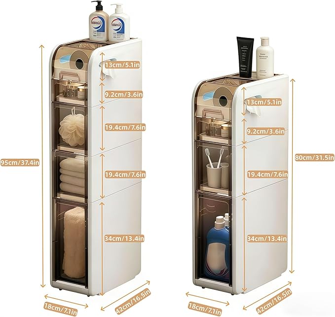 Slim Bathroom Storage Cabinet with Drawers,Narrow Bathroom Storage Cabinet,Mobile and Installation-Free,Perfect for Small Space Bathroom,Living Room,Kitchen,Toilet (A-3Tiers)