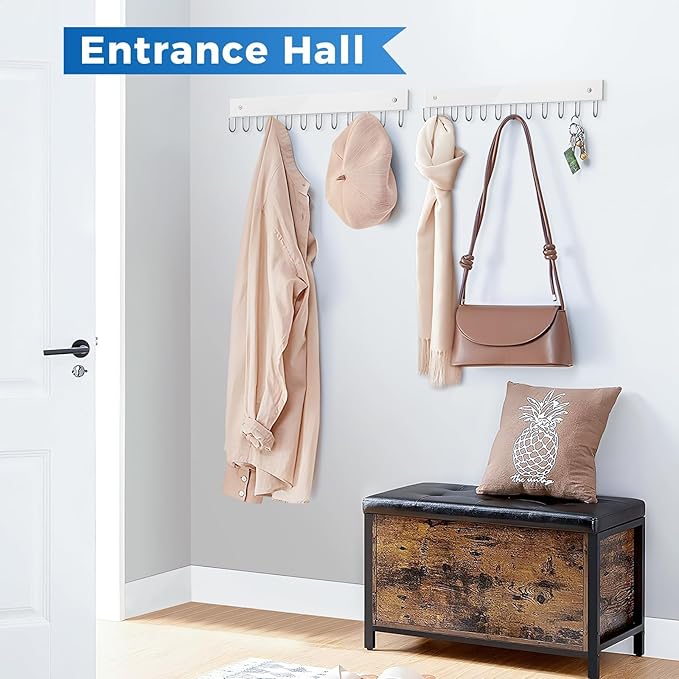 Belt Hanger Wall Mounted, Wooden Coat Rack Belt Organizer 2 Pack Max 24 Storage Capacity, 180° Rotating Space Saving Hangers for Ties, Tank Tops, Scarves, Bras, Keys, Bags White