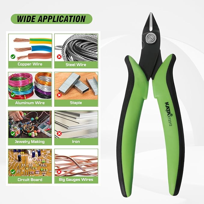 KATA Micro Flush Cutters, 5-inch Precision Wire Cutter, Anti-Slip Side Cutting Pliers for Electronics, Zip Ties, Copper Wire