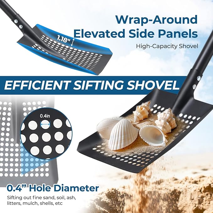 Chicken Coop Cleaner Shovel with Sifter, 61" Heavy Duty Adjustable Sifter Shovel for Poultry Bedding, Garden Soil Sifting, Durable Metal with Deep Sides & Ergonomic Handle