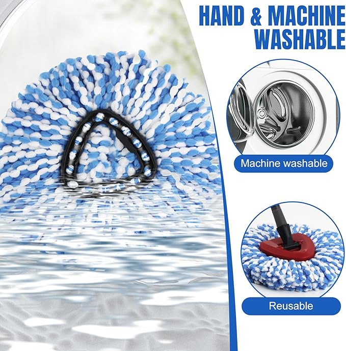 6 Pcs Spin Mop Replacement Heads, 360° Easy Wring Spin Mop 100% Microfiber Refill, Easy Cleaning Spin Mop Heads, 2 Tank System Replace Head for Easy House Cleaning Floor Mopping, Blue&White