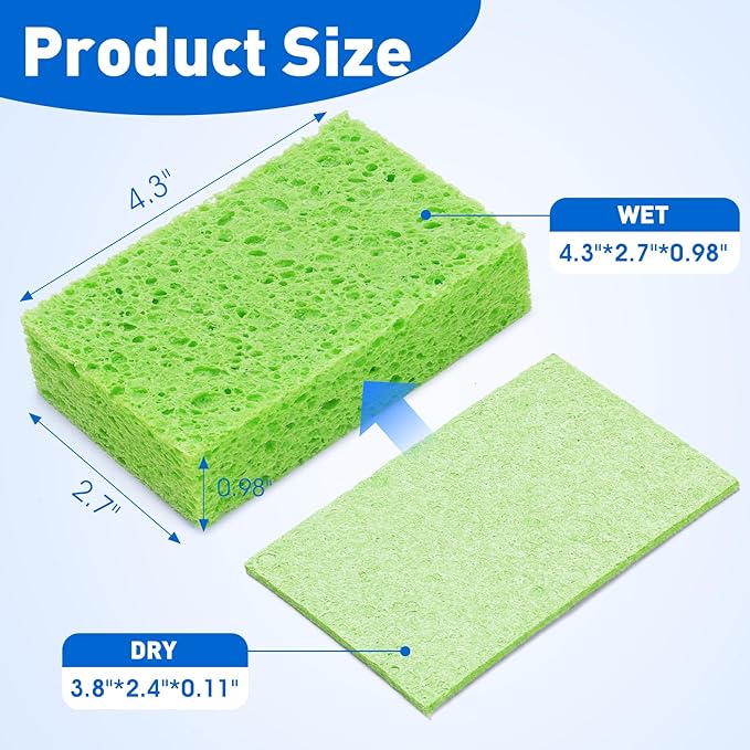 24 Pack Compressed Cellulose Sponge, Non Scratch Kitchen Sponges for Dish Cleaning, Multipurpose Household Cleaning Sponge for Kitchens, Bathrooms, Cars