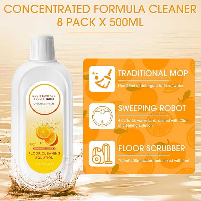 8 Pack 4000ml Floor Cleaning Solution Compatible with Tineco Floor One Ifloor Series Floors Cleaner Refill Solution Wet Dry Vacuum Mops Solutions(Orange Scent)