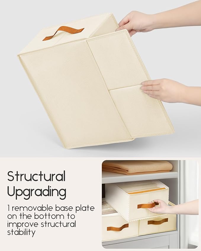 Homsorout Closet Organizers and Storage - Fabric Clothes Organizer with Handles, Foldable Jeans Organizer for Clothes, Drawer Organizer for Shirts, Bra, Sweater, Scarf, 4 Pack, Beige