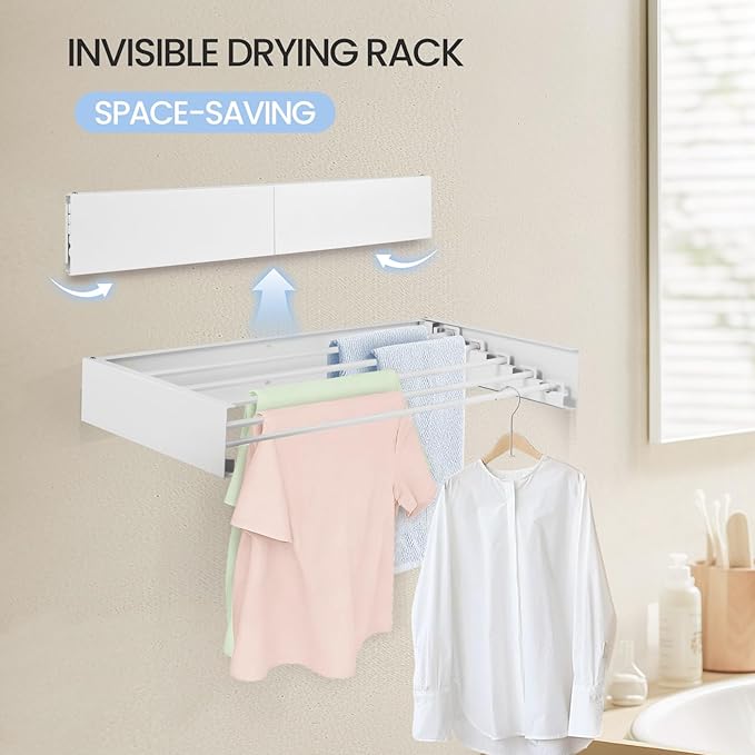 Wall Mounted Laundry Drying Rack Foldable Drying Rack Clothing Space Saving Design Adjustable and Retractable Towel Holder Ideal for Small Spaces Perfect for Drying Clothes Towels and More