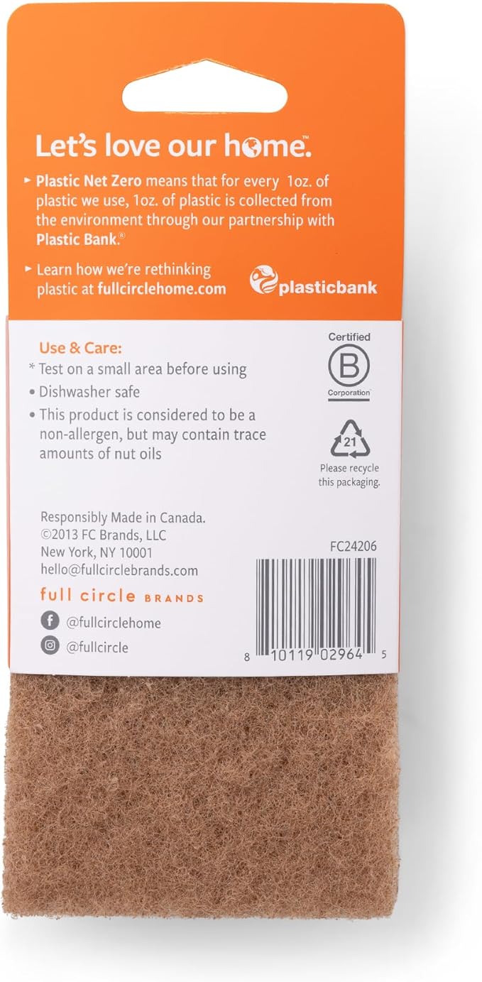 Full Circle Neat Nut, Walnut Scour Pads – Pack of 8 – Powerful, Non-Scratch Dish Scrubber Made with Plant-Based & Recycled Materials, Safe for Nonstick