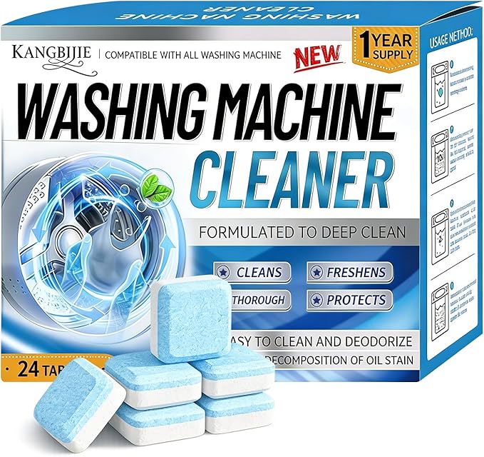 24 Pack Washing Machine Descaler Cleaner Tablets, Front Top Load Washer Descaler Septic Safe, Deep Clean Removes Limescale Odor Residue, Individually Wrapped