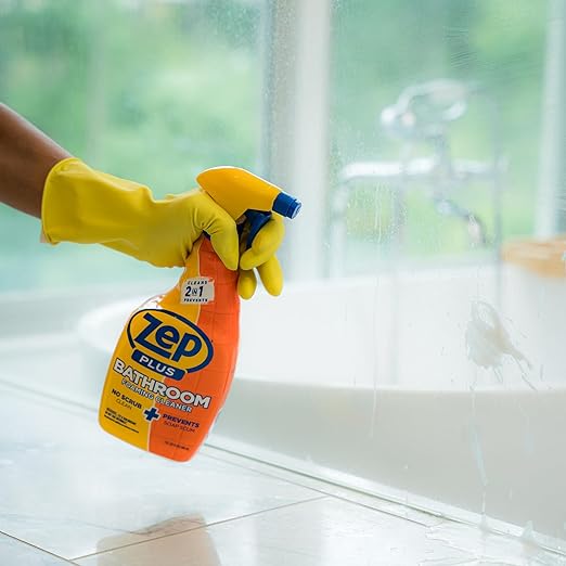 Zep Plus Bathroom Foaming Cleaner 32 oz (2 Units) with a Blue Microfiber Rag ECBD021 - Fight Soap Scum and Hard Water with our powerful Bathroom Cleaner and a Reusable Rag