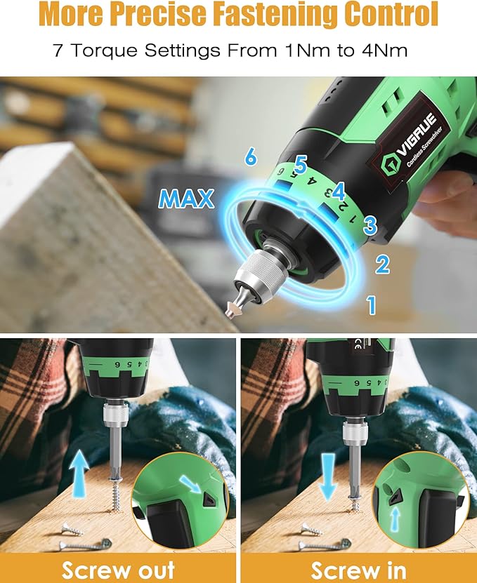 VIGRUE Cordless Screwdriver, Rechargeable Electric Screwdriver with LED Light, Flexible Shaft