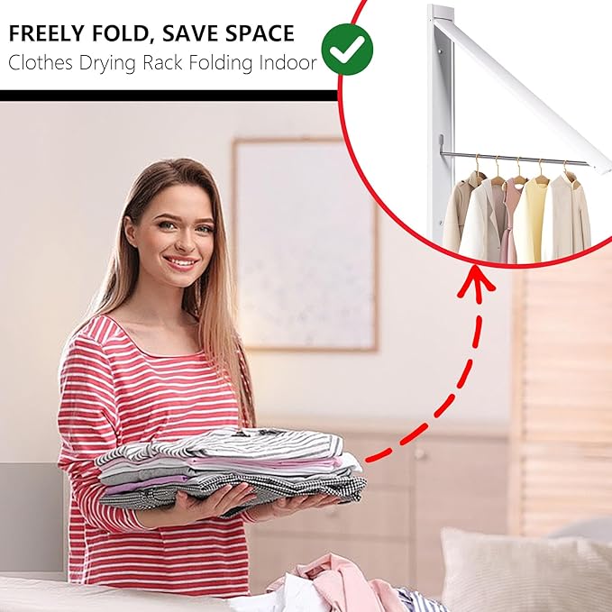 Ithywat Retractable Clothes Drying Rack，Space Saver Wall Mounted Folding Hanger for Laundry Room, Closet Storage Organization, Easy Installation Aluminum Dryer White