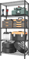 Golpart 5 Tier Heavy Duty Adjustable Storage Shelf Organizer Storage Metal Shelves Garage Wire Shelving Unit Pantry Rack 18" D x 36" W x 71.25" H,Black