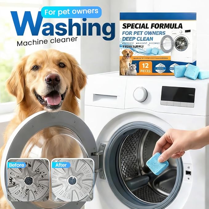 Washing Machine Cleaner Tablets – Removes Stubborn Pet Hair, Odors, Septic Safe, Fragrance Free for Front Load & Top Load Washers (24Pack)